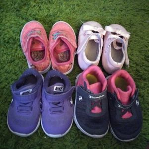 4 pairs of size 4 and 5 baby girl shoes